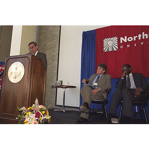 Northeastern University President Richard Freeland speaks at an event