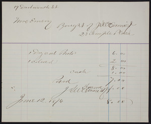 Billhead for J. McCormick, photographer, 23 Temple Place, Boston, Mass., dated June 12, 1876