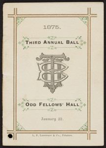 Dance card for third annual ball, Odd Fellows' Hall, location unknown, January 22, 1875