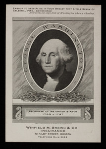 Trade card for Winfield M. Brown & Co., insurance, 70 Kilby Street, Boston, Mass. and 80 Maiden Lane, New York, New York