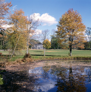 View of the stable from the Octagon in fall, Codman House, Lincoln, Mass.