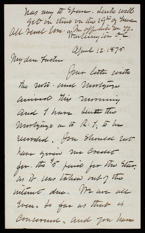 Thomas Lincoln Casey to General Silas Casey, April 12, 1875