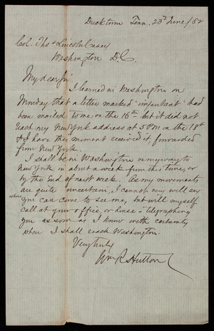 [William] R. Hutton to Thomas Lincoln Casey, June 23, 1882