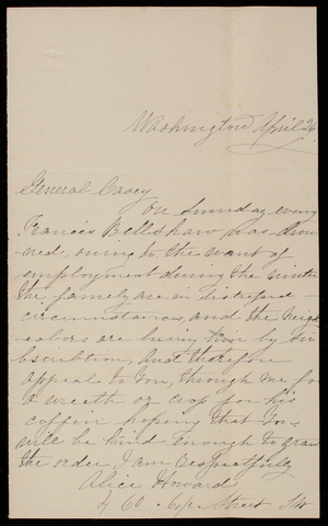 Alice Howard to Thomas Lincoln Casey, April 26, 1878