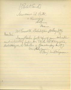 Letter from Benjamin Smith Lyman to Edouard Piette