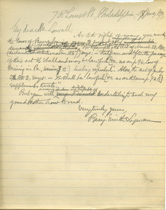 Letter from Benjamin Smith Lyman to Elmer H. Lawall