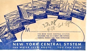 New York Central System ticket envelope