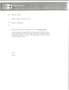 Memorandum from Mark H. McCormack to Kondo, Kurachi and Uji