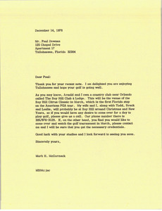 Letter from Mark H. McCormack to Paul Downes