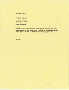 Memorandum from Judy A. Chilcote to H. Kent Stanner