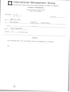 Fax from Laurie Roggenburk to Buzz Hornett