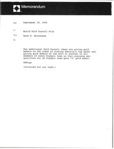 Memorandum from Mark H. McCormack to world gold council file