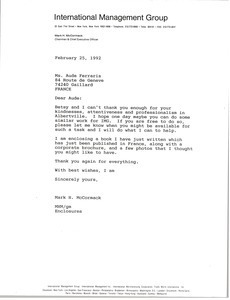 Letter from Mark H. McCormack to Aude Ferraris