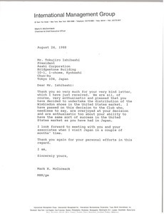 Letter from Mark H. McCormack to Tokujiro Ishibashi
