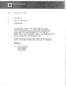 Memorandum from Mark H. McCormack to Sean Kelly