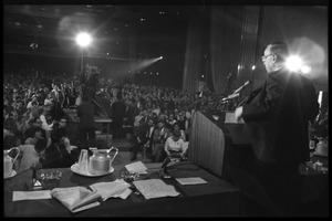 Arthur M. Schlesinger, Jr., speaking at the National Teach-in on the Vietnam War: view from the side of the stage