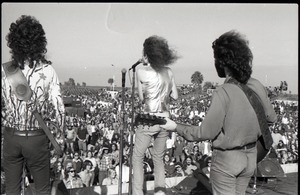 Hollywood Speedway Rock Festival: Wet Willie in performance, Jack Hall (bass), Jimmy Hall (vocals), Ricky Firsch (guitar) from rear