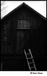 Gable end of the barn, with ladder: Packer Corners commune