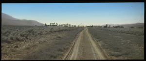 Southern Utah town (dirt road, houses and trees in distance)