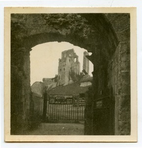Corfe Castle through an archway