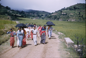 Young women going to a festival