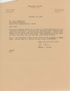 Letter from Thomas L. Kolker to Judi Chamberlin