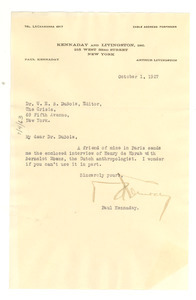Letter from Paul Kennaday to W. E. B. Du Bois
