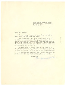 Letter from Vada Somerville W. E. B. Du Bois