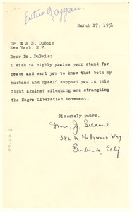 Letter from Mrs. J. Seldon to W. E. B. Du Bois