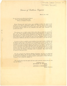 Circular letter from Episcopal Church, Diocese of Southern Virginia to W. E. B. Du Bois