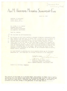 Letter from Ada M. Hammond Memorial Scholarship Fund to W. E. B. Du Bois