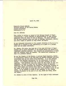 Letter from Chicago Council of Negro Organizations to Attorney General Howard McGrath