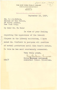 Letter from New York Public Library, 135th St. branch to W. E. B. Du Bois