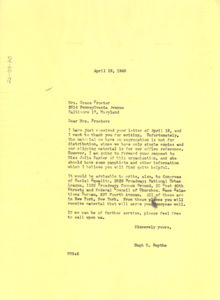 Letter from Hugh H. Smythe to Grace Proctor