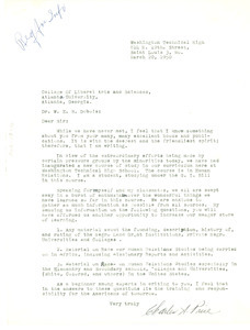 Letter from Charles A. Price to W. E. B. Du Bois