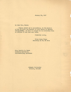 Letter from Ellen Irene Diggs to Southern University