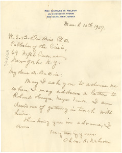 Letter from Charles W. Nelson to W. E. B. Du Bois