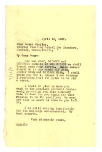 Letter from W. E. B. Du Bois to Laura Wheeler