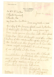 Letter from N. F. Mossell to W. E. B. Du Bois