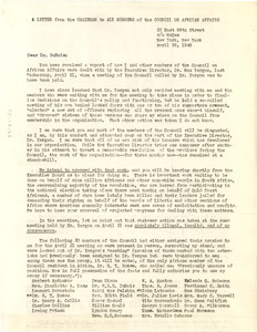 Circular letter from Council on African Affairs Executive Board to W. E. B. Du Bois