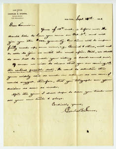 Letter to Amos Alonzo Stagg from Charles B. Storrs dated September 20, 1891