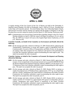 City Council meeting minutes, April 1, 2009