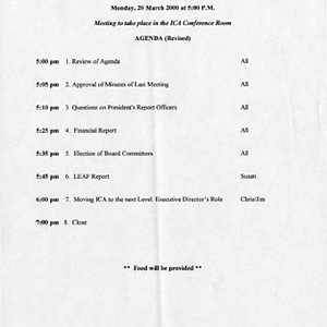 Agenda from ICA Board meeting on Monday, March 20, 2000