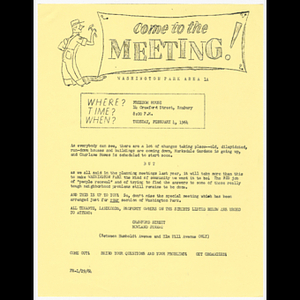 Flier for Washington Park Area 1A meeting on February 4, 1964