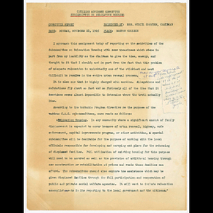 Committee report for the Citizens Advisory Committee (CAC) Subcommittee on Relocation Housing, presented by Mrs. Muriel Snowden on November 22, 1965