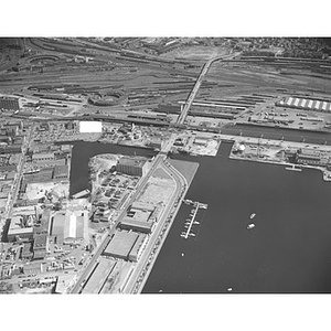 Cambridge Estuary, Charles River, railroad yards, rear, commercial area, left, Cambridge, MA