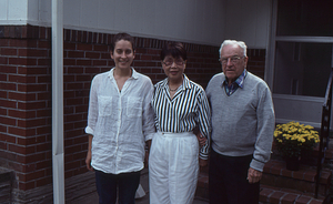 Murlyn Bennett Dickerman Oral History. 2. Left to right: Amy K. Smith (Class of 1997), Mei Hsi Lin (Mei Hsi Shiue) Dickerman (spouse of M.B.D.), Murlyn Bennett Dickerman, photo taken in front of Dickerman residence 59 Lake Street, Cooperstown, NY.