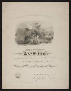 American Baptist Missionary Union membership certificate, 1871