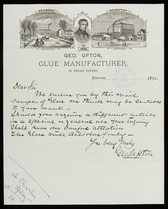 Letterhead for Geo. Upton, glue manufacturer, 18 Broad Street, Boston, Mass., dated October 5, 1876