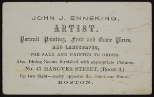 Business card for John J. Enneking, artist, No. 47 Hanover Street, Boston, Mass., undated